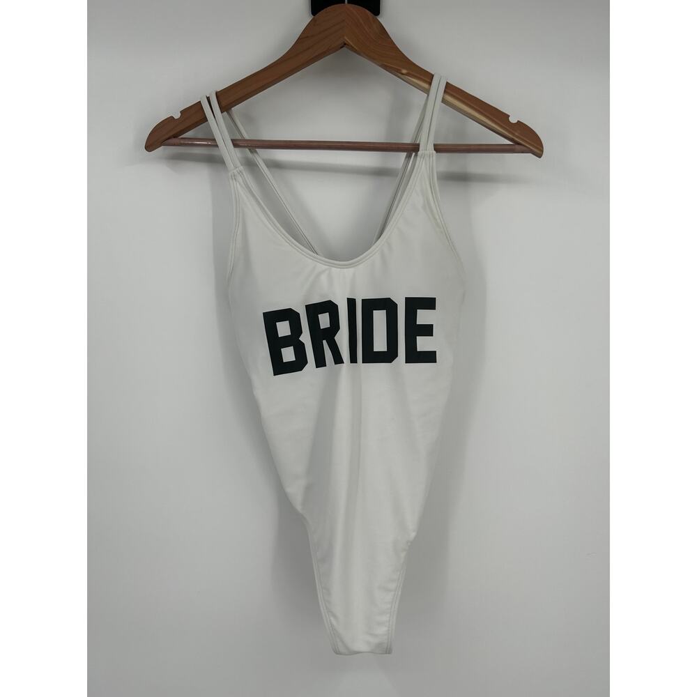 BRIDE One Piece Swimsuit White Criss Cross Back Bachelorette Size M